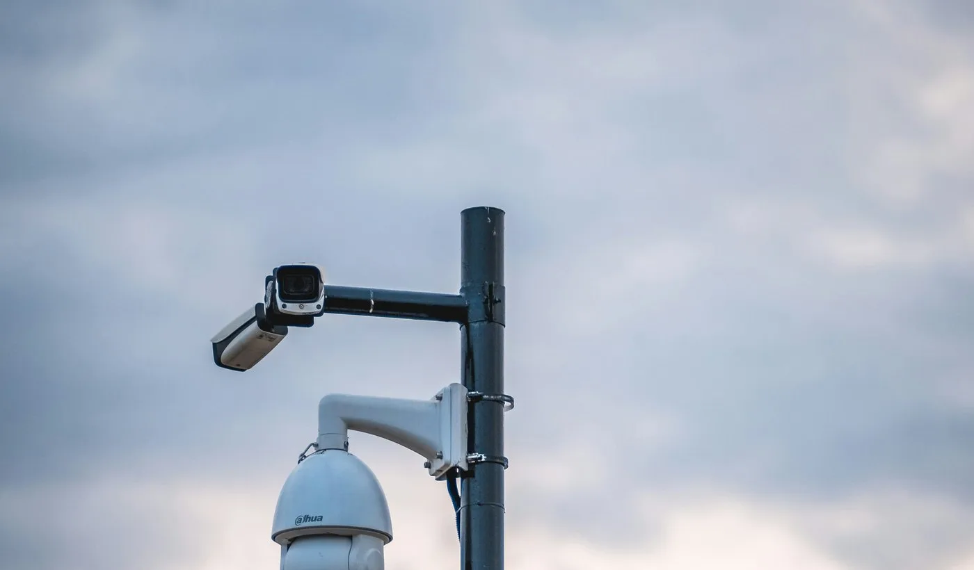 Outdoor IP camera mounted on a pole